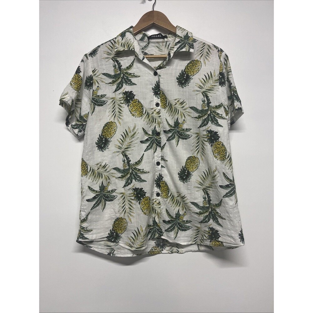 Jogal‎ Shirt Men's Large Button Up Hawaiian Short Sleeve Pineapple Print